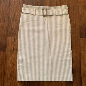 Linda Matthews Size Medium Cream/beige Stripe Knee length Pencil Stretchy Skirt